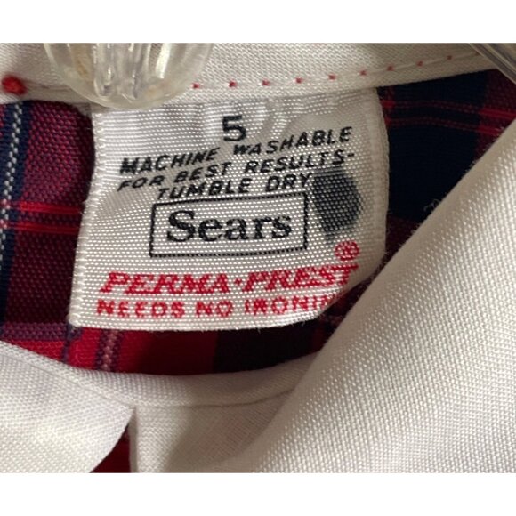 Vintage Sears Girls Plaid Smocked Dress w/Peter Pan Collar & Puff Sleeves Size 5 - Picture 7 of 8